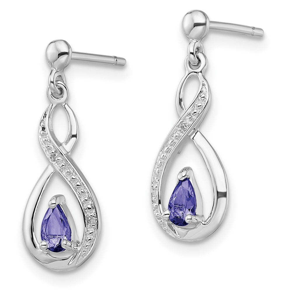 Rhodium-plated Sterling Silver Tanzanite & Diamond Dangle Earrings