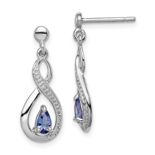 Rhodium-plated Sterling Silver Tanzanite & Diamond Dangle Earrings