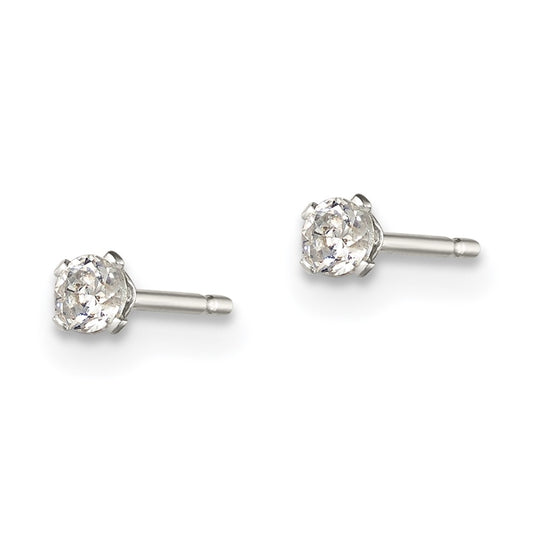 Sterling Silver 2.5mm Round Snap Set CZ Stud Earrings