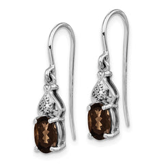 Rhodium-plated Sterling Silver Diamond and Smokey Quartz Earrings