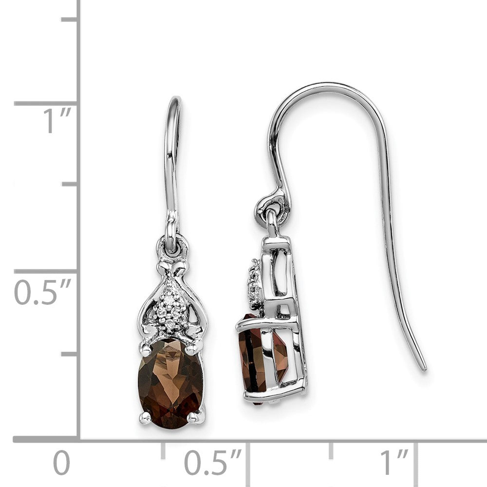 Rhodium-plated Sterling Silver Diamond and Smokey Quartz Earrings