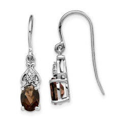 Rhodium-plated Sterling Silver Diamond and Smokey Quartz Earrings