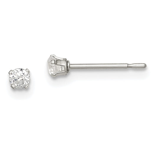 Sterling Silver 2.5mm Round Snap Set CZ Stud Earrings