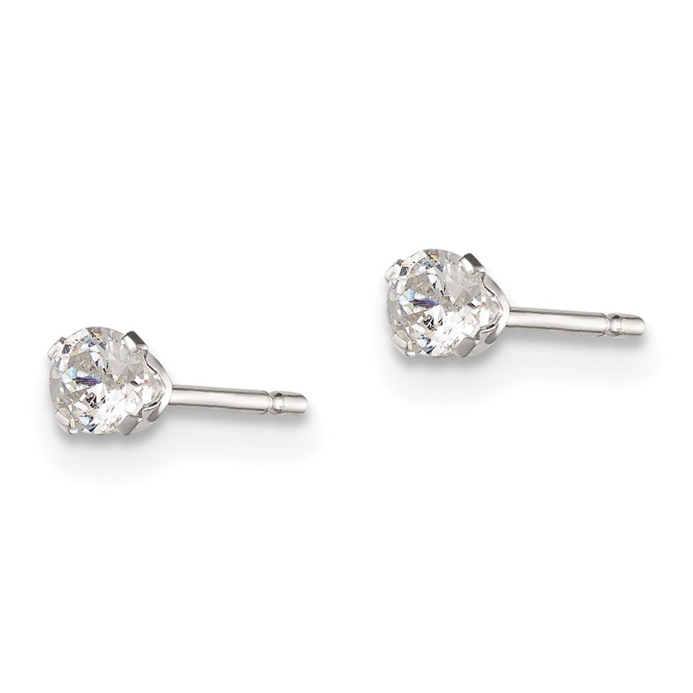 Sterling Silver 3mm Round Snap Set CZ Stud Earrings