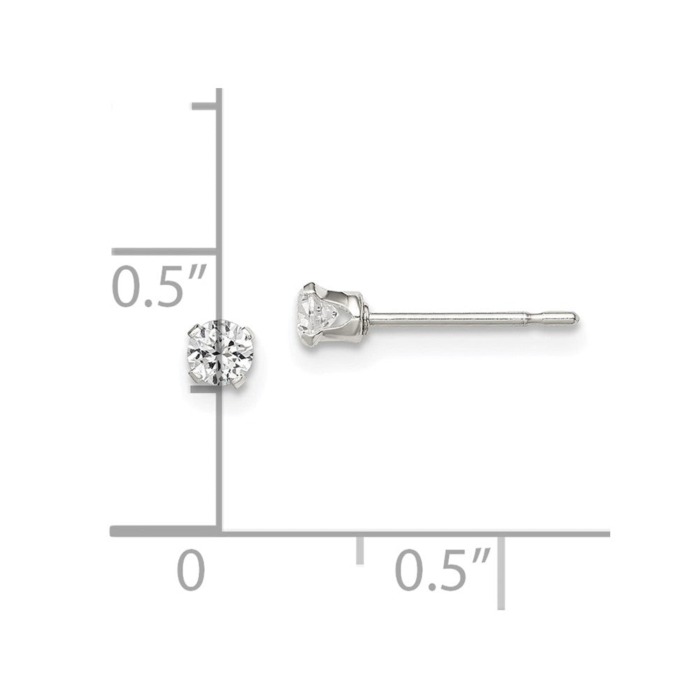 Sterling Silver 3mm Round Snap Set CZ Stud Earrings