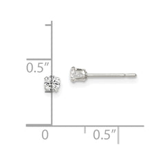 Sterling Silver 3mm Round Snap Set CZ Stud Earrings