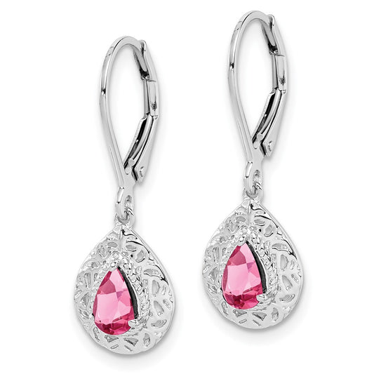 Rhodium-plated Sterling Silver Pink Tourmaline Leverback Earrings