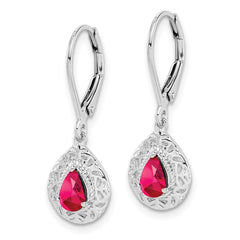 Rhodium-plated Sterling Silver Ruby Teardrop Leverback Earrings