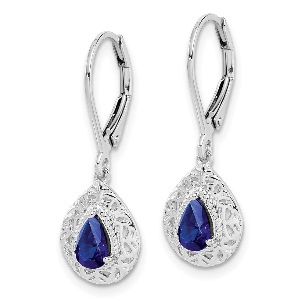 Rhodium-plated Sterling Silver Sapphire Teardrop Leverback Earrings