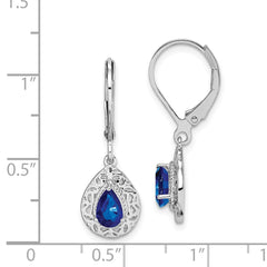 Rhodium-plated Sterling Silver Sapphire Teardrop Leverback Earrings