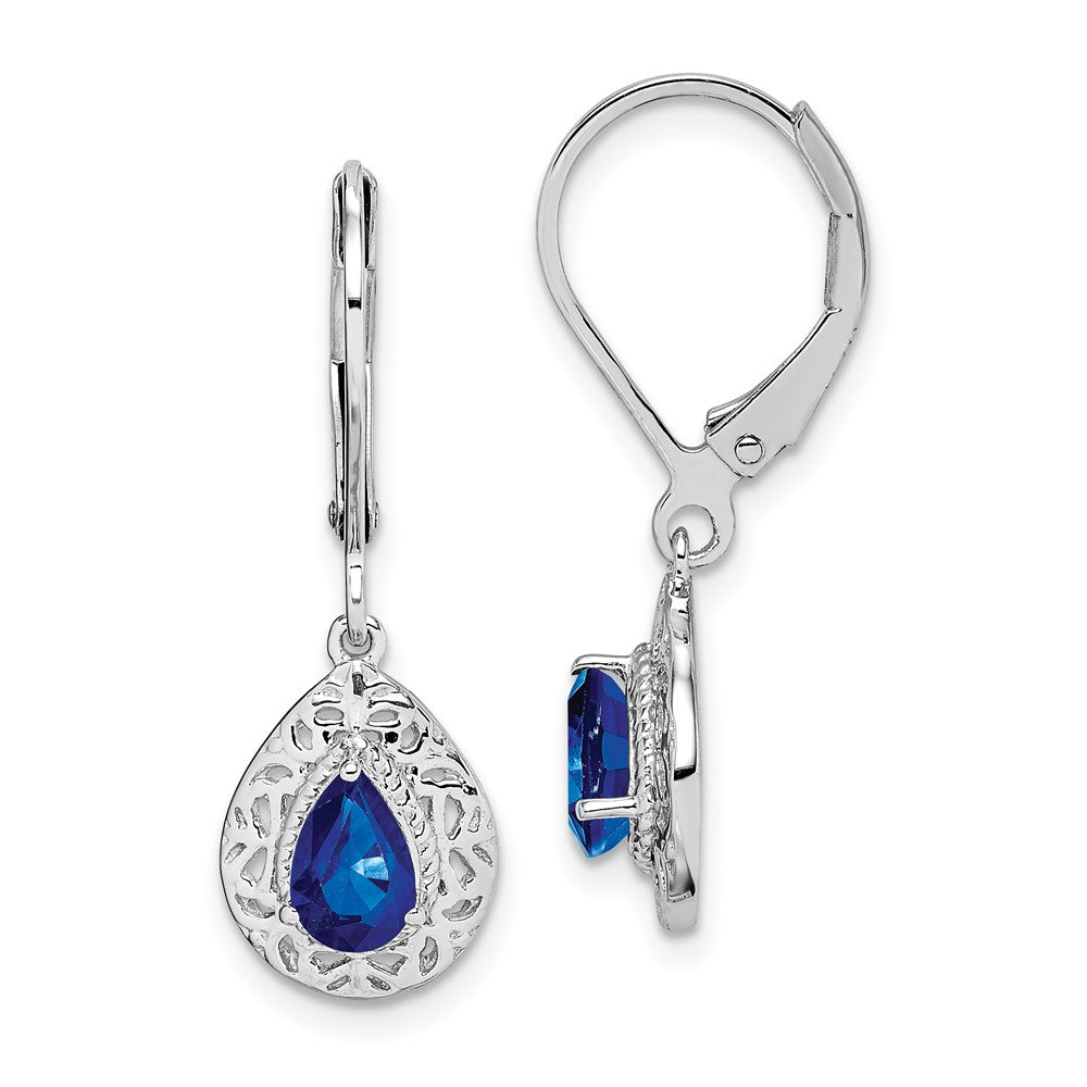 Rhodium-plated Sterling Silver Sapphire Teardrop Leverback Earrings