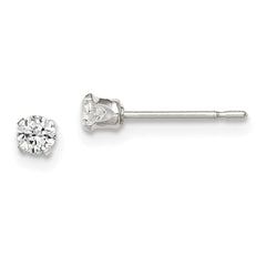 Sterling Silver 3mm Round Snap Set CZ Stud Earrings