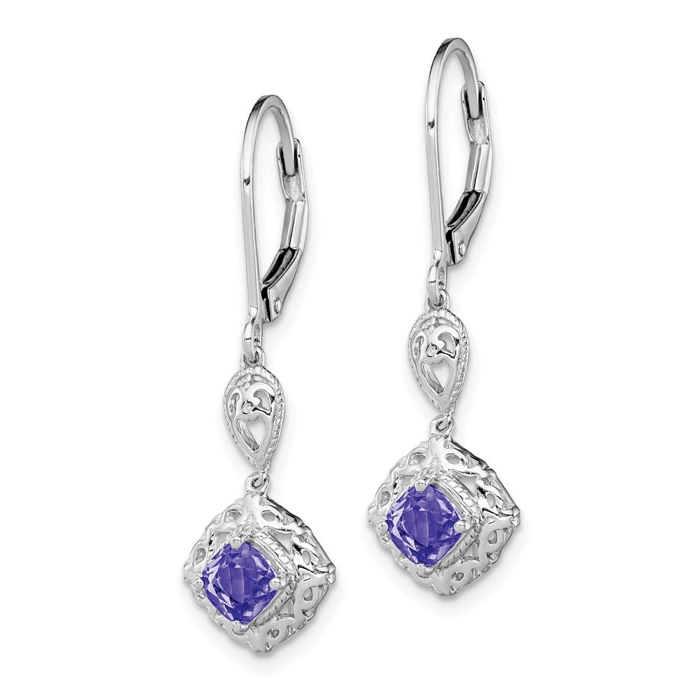 Rhodium-plated Sterling Silver Tanzanite Leverback Earrings