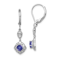 Rhodium-plated Sterling Silver Tanzanite Leverback Earrings