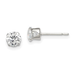 Sterling Silver 5mm Round Snap Set CZ Stud Earrings