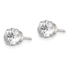 Sterling Silver 6mm Round Snap Set CZ Stud Earrings