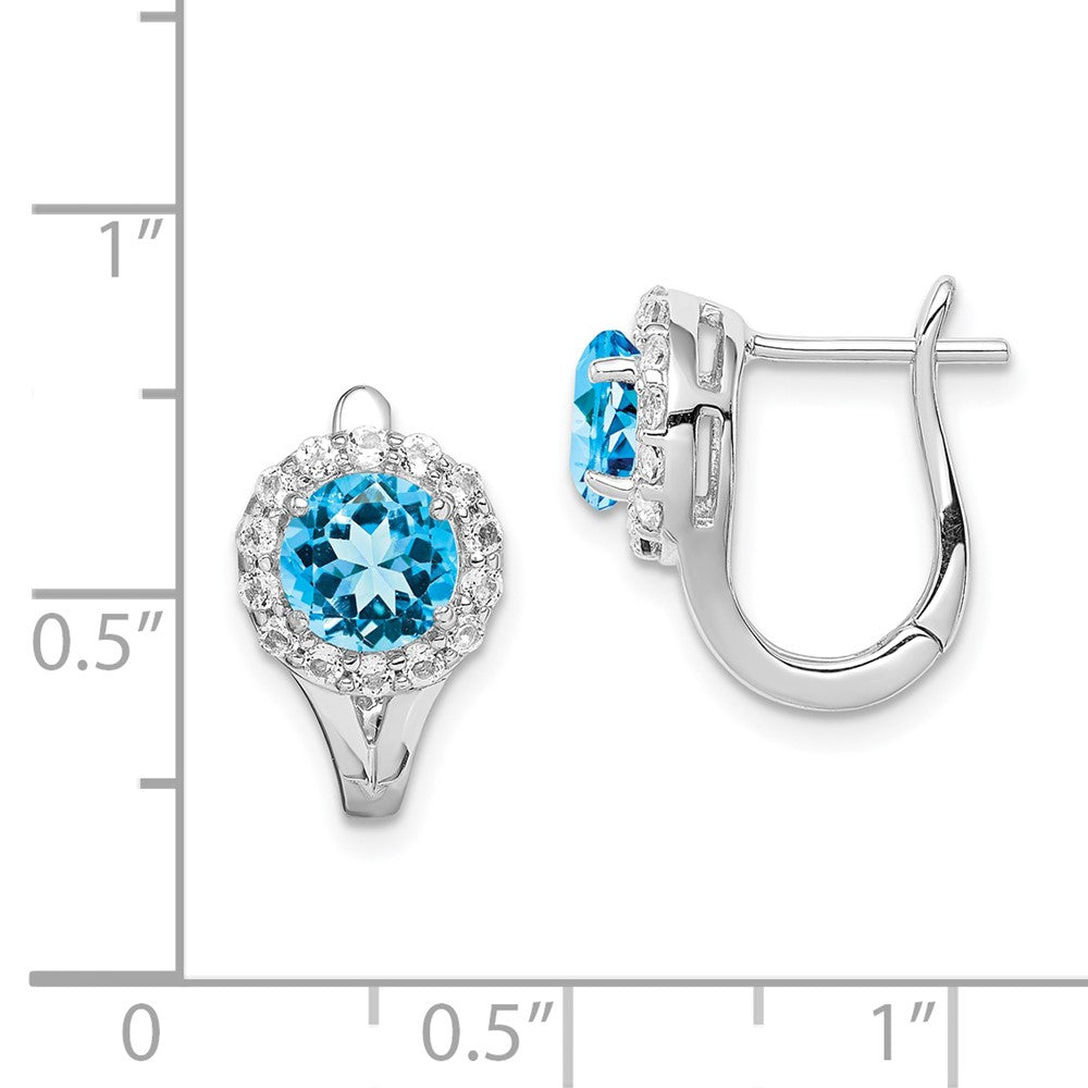 Rhodium-plated Sterling Silver White and Blue Topaz Hingd Earrings
