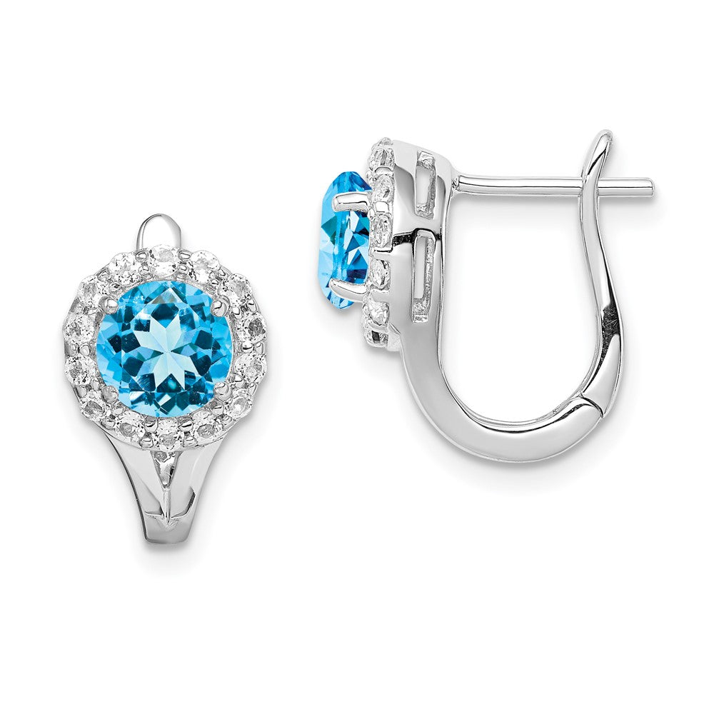 Rhodium-plated Sterling Silver White and Blue Topaz Hingd Earrings