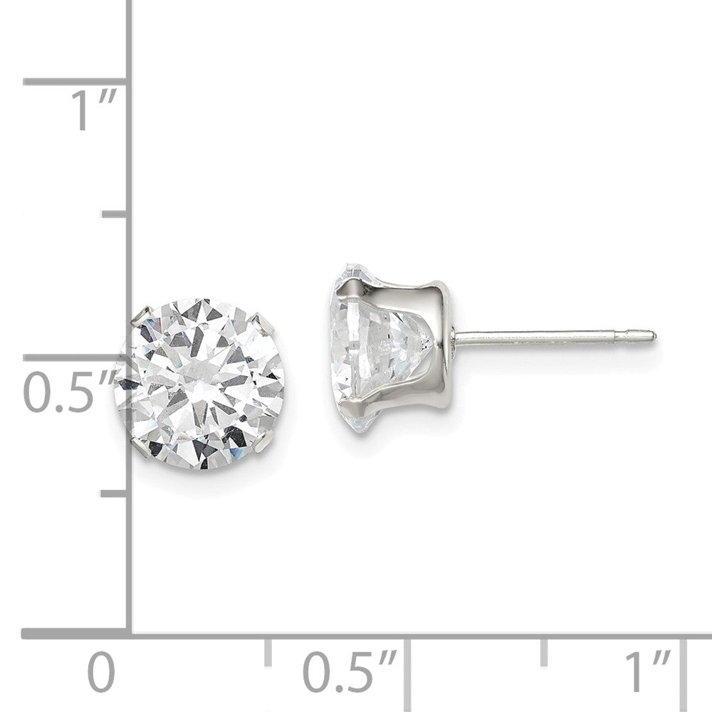 Sterling Silver 8mm Round Snap Set CZ Stud Earrings