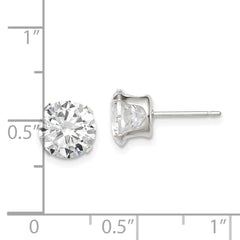 Sterling Silver 8mm Round Snap Set CZ Stud Earrings