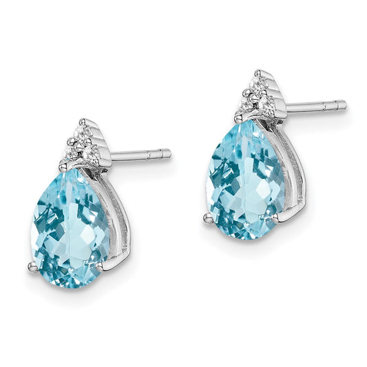 Rhodium-plated Sterling Silver Diamond and Blue Topaz Post Earrings