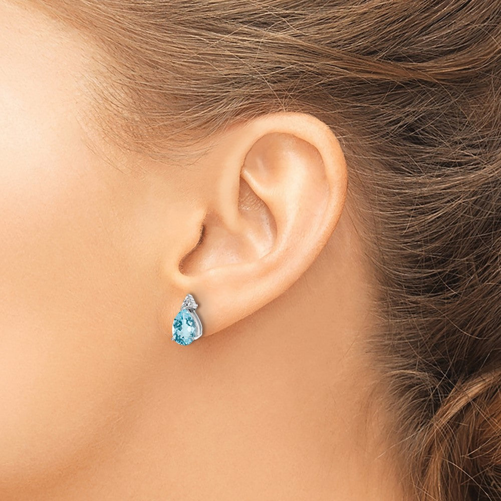 Rhodium-plated Sterling Silver Diamond and Blue Topaz Post Earrings