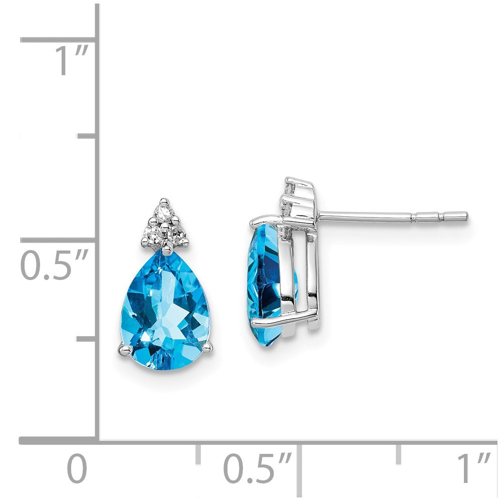 Rhodium-plated Sterling Silver Diamond and Blue Topaz Post Earrings