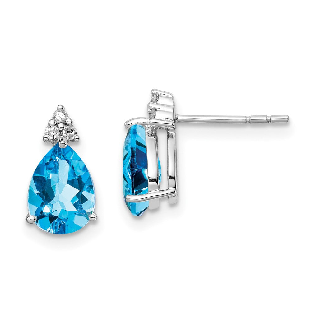 Rhodium-plated Sterling Silver Diamond and Blue Topaz Post Earrings