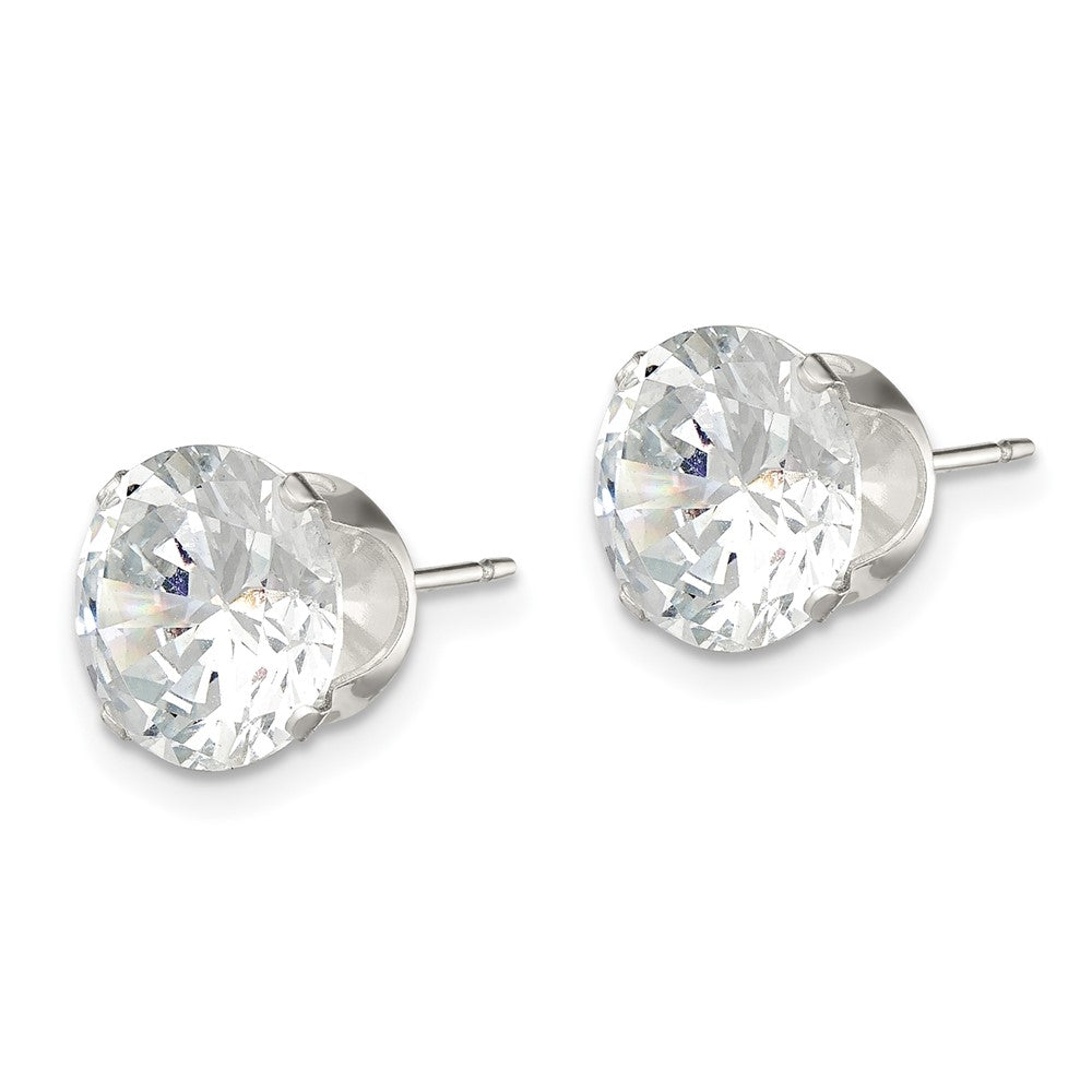 Sterling Silver 9mm Round Snap Set CZ Stud Earrings