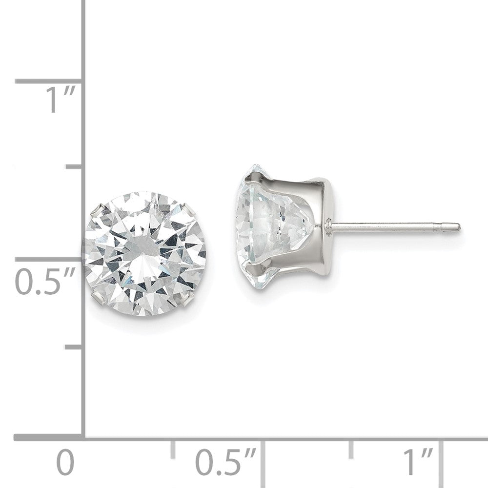 Sterling Silver 9mm Round Snap Set CZ Stud Earrings