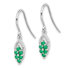 Rhodium-plated Sterling Silver Diam. & Emerald Shepherd Hook Earrings