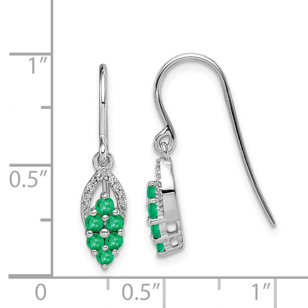 Rhodium-plated Sterling Silver Diam. & Emerald Shepherd Hook Earrings