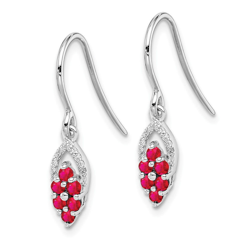 Rhodium-plated Sterling Silver Diamond & Ruby Shepherd Hook Earrings