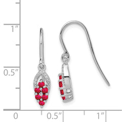 Rhodium-plated Sterling Silver Diamond & Ruby Shepherd Hook Earrings