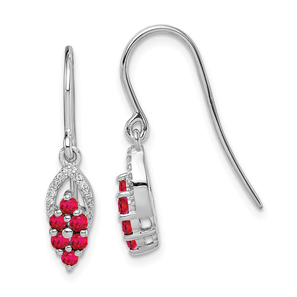 Rhodium-plated Sterling Silver Diamond & Ruby Shepherd Hook Earrings