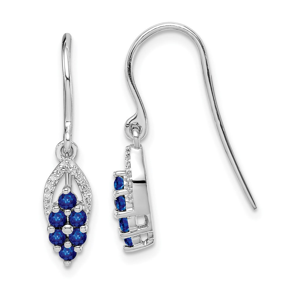 Rhodium-plated Sterling Silver Diamond & Sapphire Shepherd Hook Earrings