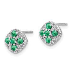 Rhodium-plated Sterling Silver Emerald Square Post Earrings