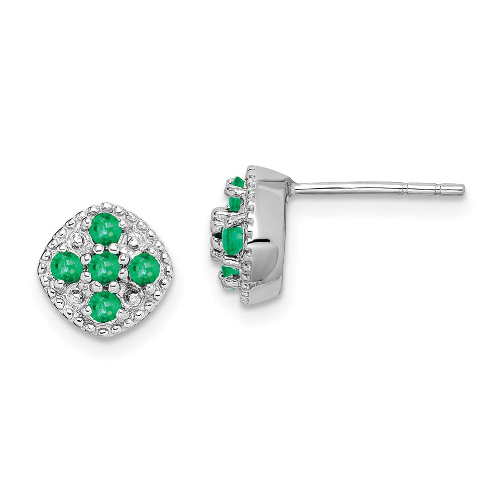 Rhodium-plated Sterling Silver Emerald Square Post Earrings