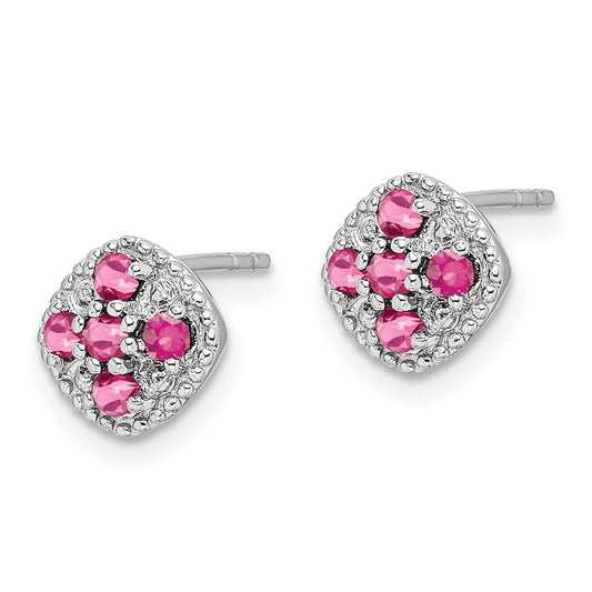 Rhodium-plated Sterling Silver Pink Tourmaline Square Earrings