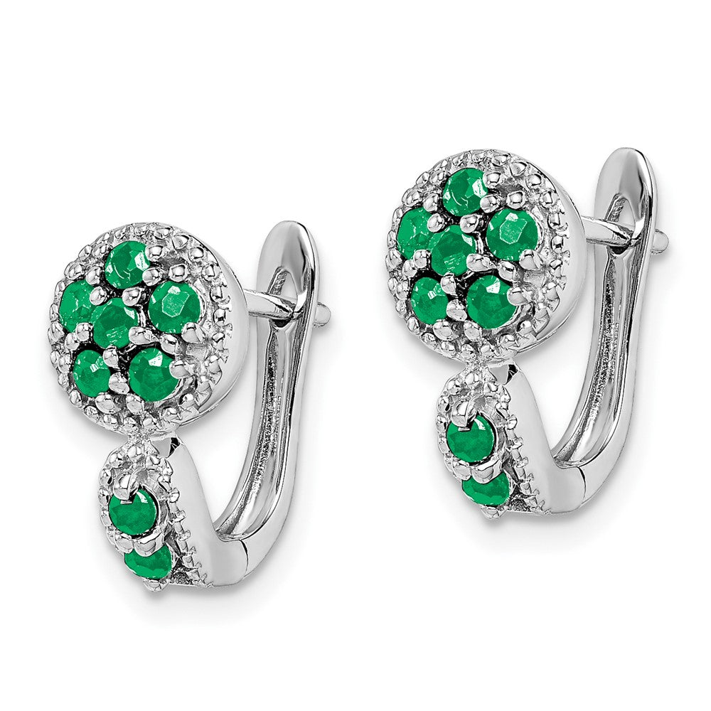 Rhodium-plated Sterling Silver Emerald Circle Hinged Earrings