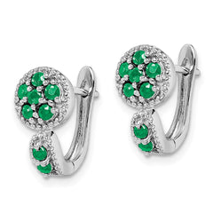 Rhodium-plated Sterling Silver Emerald Circle Hinged Earrings