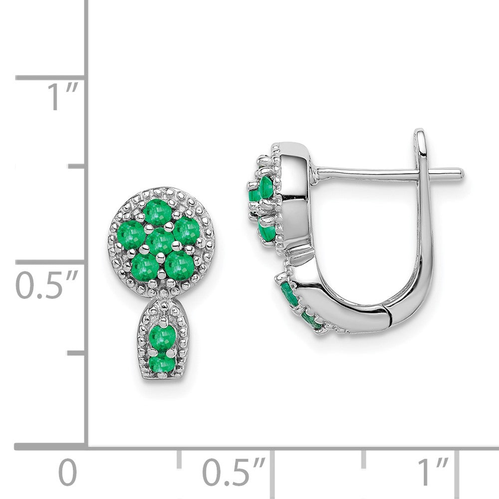 Rhodium-plated Sterling Silver Emerald Circle Hinged Earrings