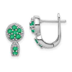 Rhodium-plated Sterling Silver Emerald Circle Hinged Earrings