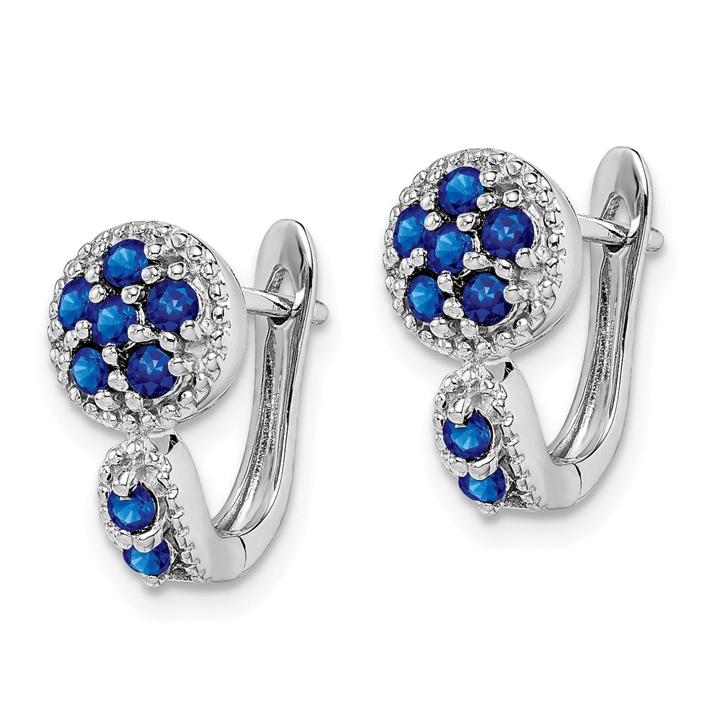 Rhodium-plated Sterling Silver Sapphire Circle Hinged Earrings