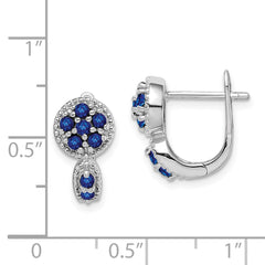 Rhodium-plated Sterling Silver Sapphire Circle Hinged Earrings