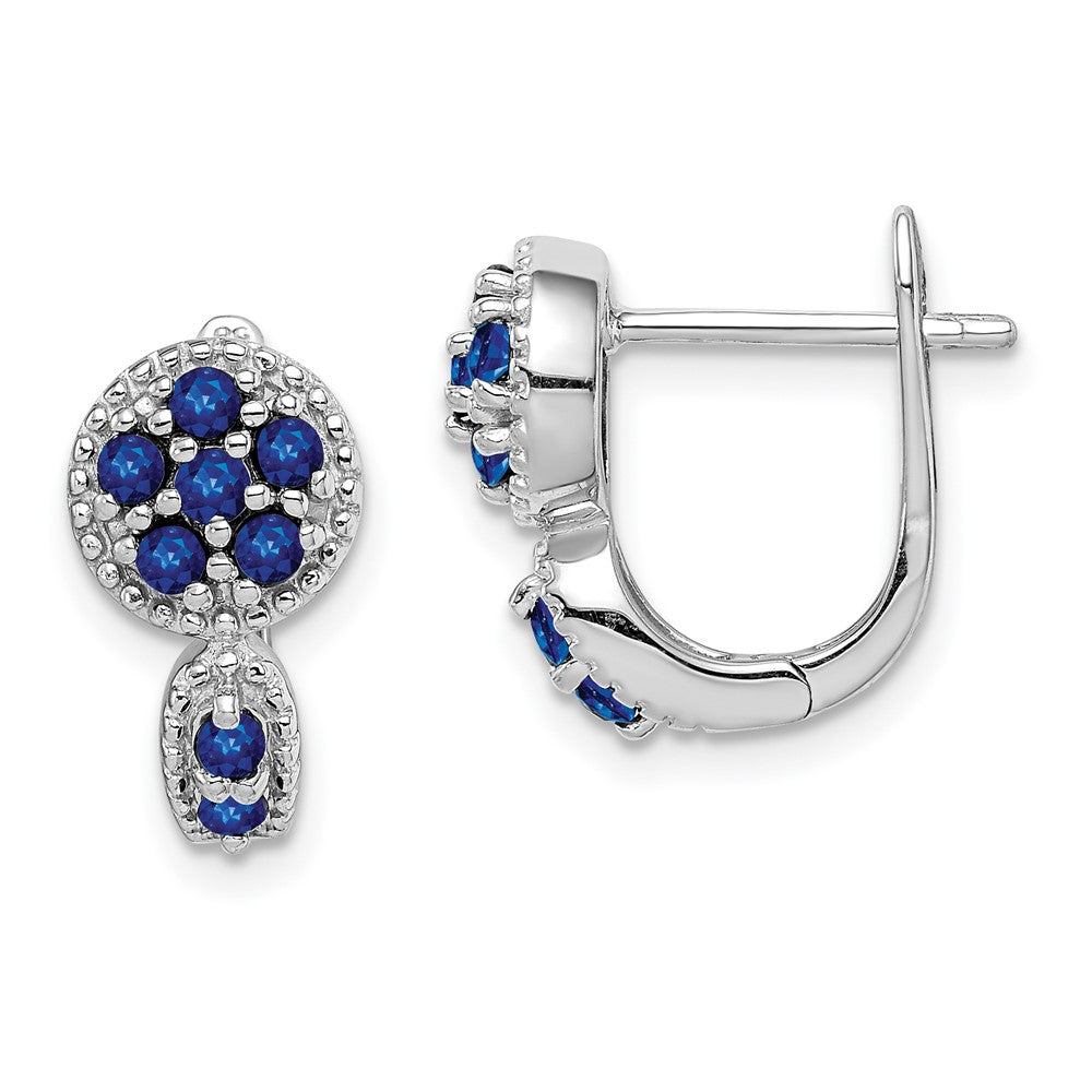 Rhodium-plated Sterling Silver Sapphire Circle Hinged Earrings