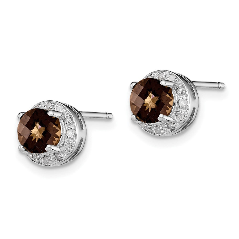 Rhodium-plated Sterling Silver Diamond and Smokey Quartz Earrings