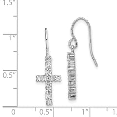 Rhodium-plated Sterling Silver CZ Cross Dangle Hook Earrings