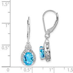 Rhodium-plated Sterling Silver Diamond and Blue Topaz Earrings