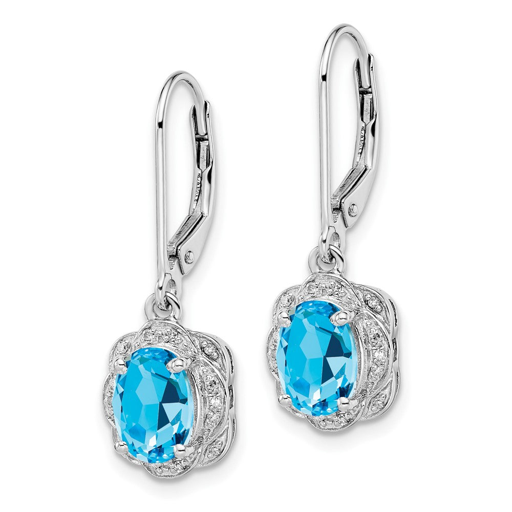 Rhodium-plated Sterling Silver Diamond and Blue Topaz Earrings